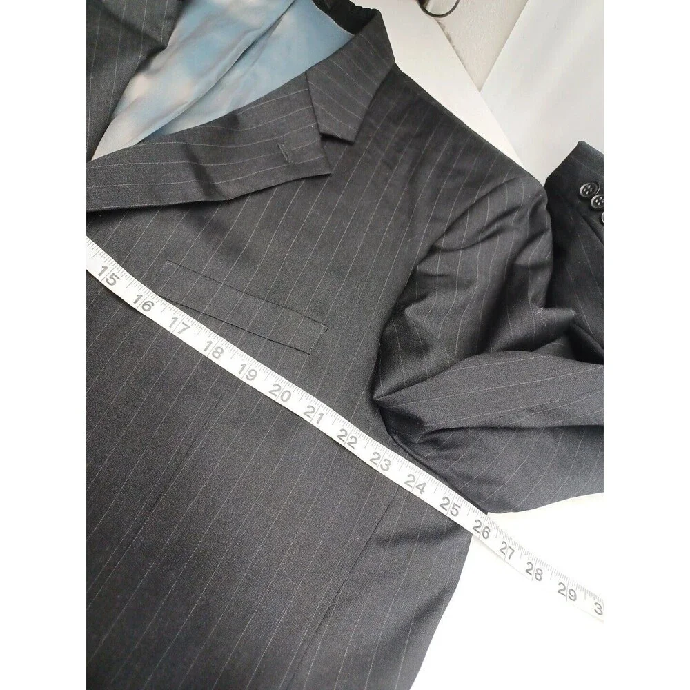 Andrew Fezza Wool Mens Black Blazer Sport Coat Pinstripe 50L